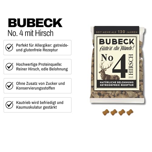 Bubeck Hundekekse Probierpaket 4-teilig – Getreidefrei & Ohne Zucker – Trainingsleckerli Set mit Ente, Fisch, Pferd & Hirsch – 4X 210g Belohnungssnacks schonend gebacken