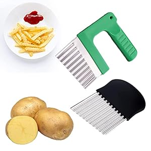 Vegetable Fruit Salad Cutter 2 Pieces Potato Cutter for Chips Knife Wave Cutter Potato Wave Knife for Cutting Potatoes, Onions, Radishes, Cucumbers