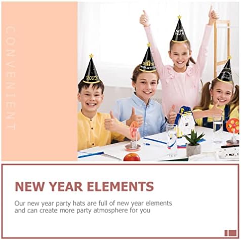PRETYZOOM 6pcs Happy New Year Party Hats Fancy New Year Paper Cone Hat New Year Party Gifts For 2023 New Year's Eve Party Decorations Black Gold Random Style