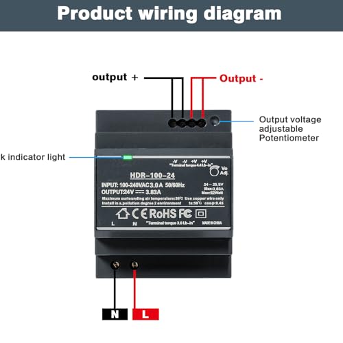 Image of Jadeshay DIN Rail Power Supply, 100W 24VDC 3.83A Switching Power Supply with Overload Protection and Stable DC Output (HDR-100-24)
