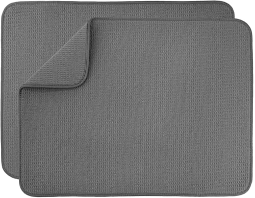 S&T INC. AURA Dish Drying Mat XL 2 Pack, 18” x 24”, Made from Recycled Materials, Absorbent Microfiber Kitchen Counter Mat, Dish Drying Pad for Dishes, Utensils, Pots & Pans, Extra Large, Charcoal