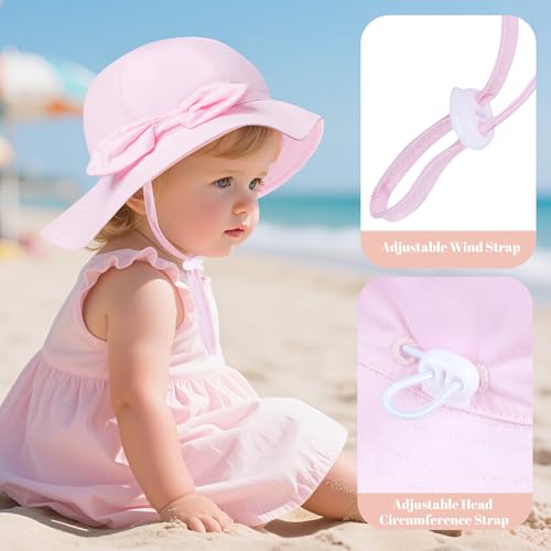 2 Pack Baby Sun Hat Toddler UPF 50+ Sun Protection Wide Brim Cap Kids Girls Summer Beach Hat for Swim Traveling4