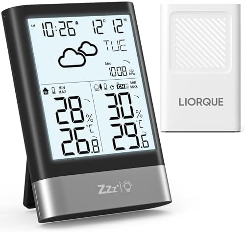 LIORQUE Weather Stations with Outdoor Sensor Wireless Indoor Outdoor Thermometer Hygrometer, Temperature and Humidity Monitor with Weather Forecast, Barometric Pressure, Date