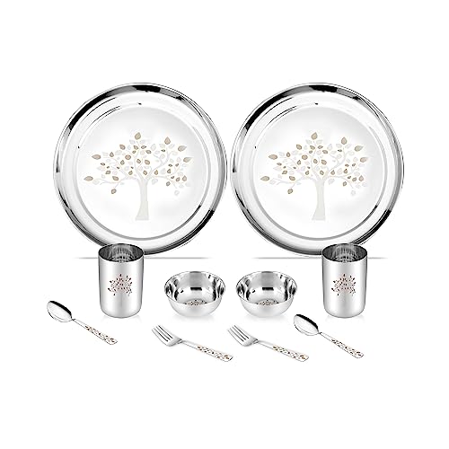 Image of Classic Essentials Stainless Steel Dinner Set|Serves 2 People|Heavy Gauge|Kitchen Set|Permanent Laser-vriksha, Set of 10