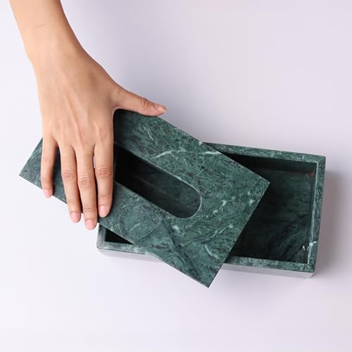 Image of HANDICRAFT BAZAAR Marble Tissue Box Holder for Countertops, Dining Table, Office, Home (Green)