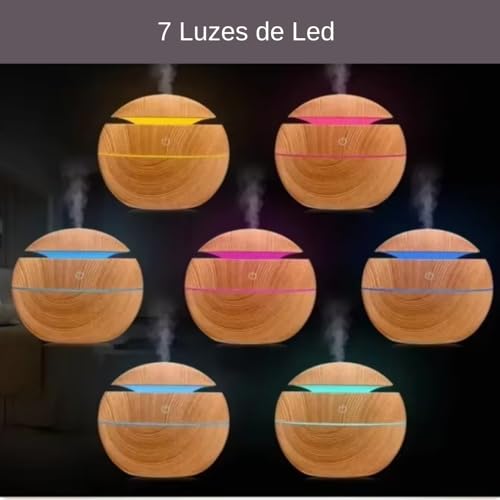 Umidificador Madeira Ultrassônico Difusor Aromaterapia Aromatizador Purificador USB Led Design Elega