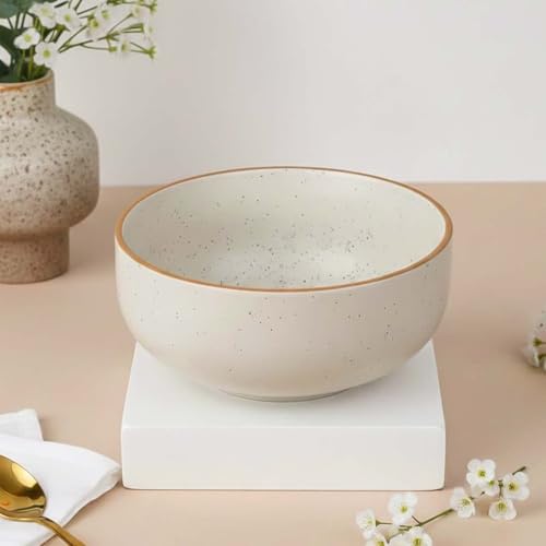 Image of The Earth Store White Matte Large Ceramic Bowl Set of 1, 800 ML | Microwave & Dishwasher Safe Serving Bowl for Mixing | Perfect for Serving Salad, Cereal, Noodle, Pasta | Home & Restaurant Use