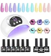 LKE Gel Nail Polish Kit with U V Light 54W Nail Lamp Easter 6 Colors Bright Pastel Pink Blue Soak...