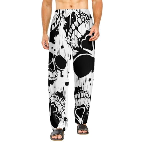 Bas de pyjama femme long pantalon vêtements de nuit noir à imprimé crâne S