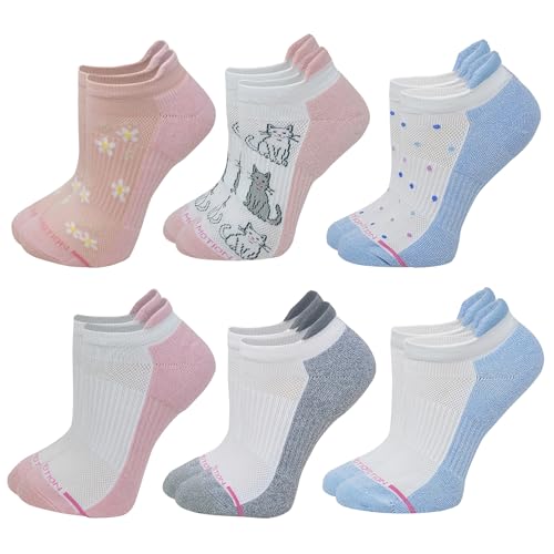 Dr. Motion 6 Pairs Womens Low Cut Ankle Cushioned Breathable Compression Socks (Assorted M)