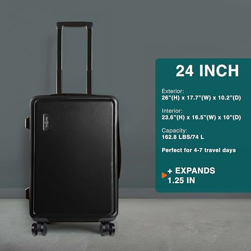 Image of Luggage Sets 3 Piece, 20 Inch Carry on Luggage and 24 Inch Suitcases with Wheels Spinner, Durable Hard Shell Suitcase Set, Expandable Travel Suitcase, Black