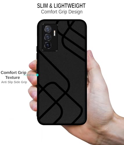 Image of Zig-Zag Black Line Design Premium 2D Printed Metal Back Case Cover for Vivo V23E 5G / Y75 4G