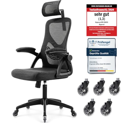 Bürostuhl ergonomisch mit Kopfstütze – Schreibtischstuhl Netz...