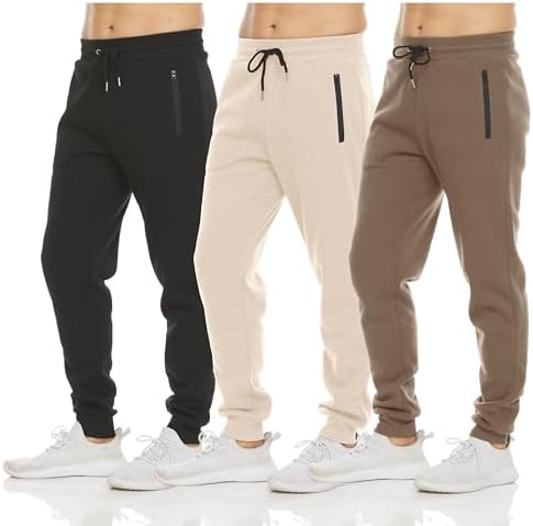 PURE CHAMP Sweatpants for Men 3 Pack Fleece Athletic Workout Joggers Mens Sweatpants with Zipper Pockets Size S-3XL