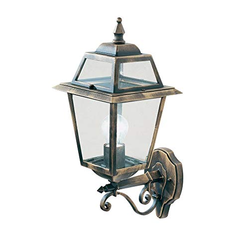 Image of Searchlight 1521 New Orleans Black Gold Outdoor Traditional Up Lantern Wall Light | IP44 Exterior Rating | Ideal for Gardens - Driveways - Fencing - Patio Lighting | Free Air Freshener Promo