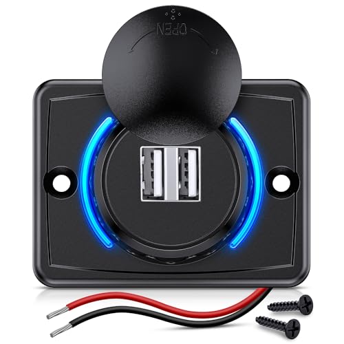 Image of Nilight Quick USB Outlet Socket Dual USB Connector | 12V 24V Dual USBs 5V 4.8A Car Outlets with Waterproof Cover Rotating Cap LED Light for Cars Trucks Motorcycle RVs Campers