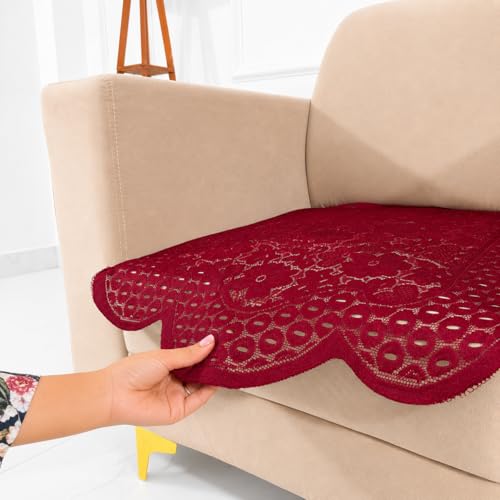 Image of Homerz Premium 'Surya Series' Sofa Cover | Stylish Sofa Protector | Net Fabric | Anti-Stain & Washable Slip Cover Exact Size Antislip (Flower Valley Maroon, 1 Seater, Only Seat Cover)