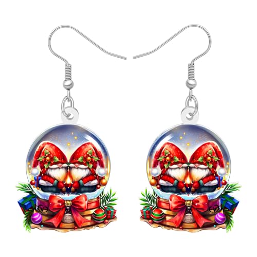 BAMAY Pendientes acrílicos de bolas de nieve de Navidad, bolas de cristal, colgantes de joyería novedosa, regalos para mujeres (rojo)