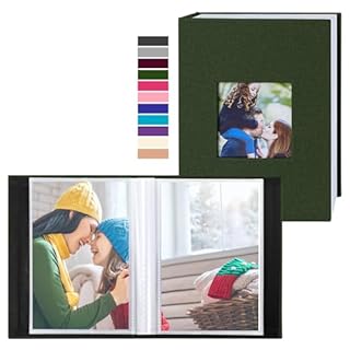 Lanpn Album Photo 10x15 Mini Petit Format 50 Pochette 2 Paquets, Lin Tissu Album pour Vertical Photos Vert