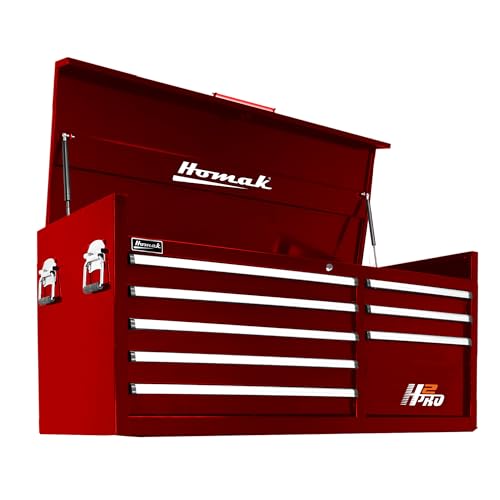 Homak 56in. H2Pro 8-Drawer Top Tool Chest - 19,949 Cu. In. of Storage, 55.75in.W x 21.75in.D x 24in.H, Red, Model# RD02056072