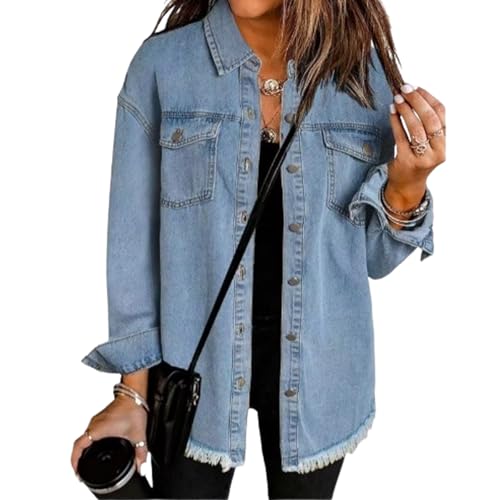 Womens Oversized Denim Jacket,Casual Long Sleeve Denim Jean Jackets Coat,Button Down Washed Distressed Denim Shirts4