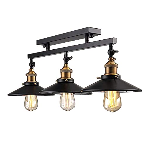 Lustre industriel vintage en métal noir avec triple douille haut de gamme