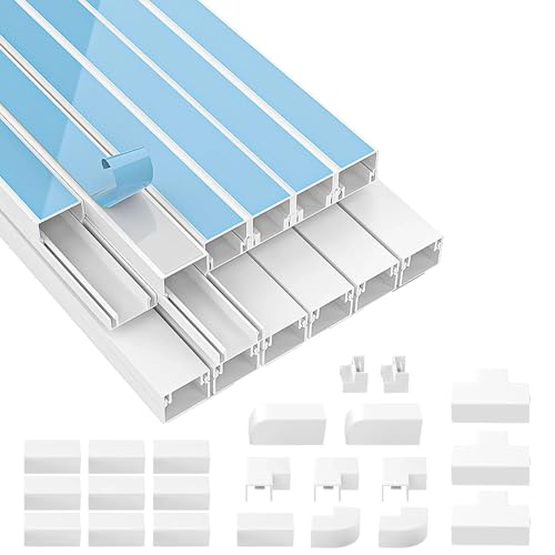 Lot de 12 goulottes de câbles blanches autocollantes de 40 cm (12 pièces de 20 x 10 mm petites) - 22 accessoires et cache-câbles en PVC de 480 cm pour cacher les câbles TV pour tous les câbles