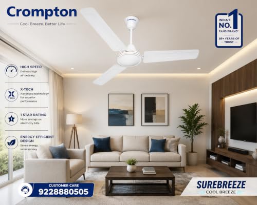Image of Crompton High Speed Cool Breeze 1400 mm (56 inch) Ceiling Fan with Energy Efficient Design, 1 Star Rating (Opal White)
