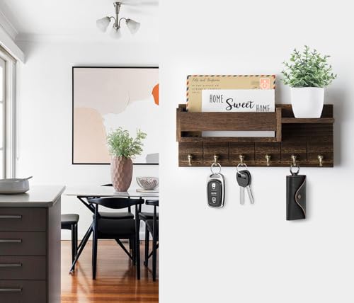 Key Holder Wall Mount - Decorative Key Rack and Mail Organizer with 6 Key Hooks - Wooden Key Hanger with Shelf for Living Room Decor - Rustic Farmhouse Home Entryway Aesthetic Essentials - Image 3