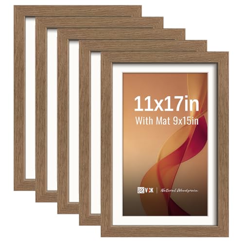Image of VCK 11x17 Picture Frame 5 Pack, Walnut Exclusive Wood, HD Glass, for Print