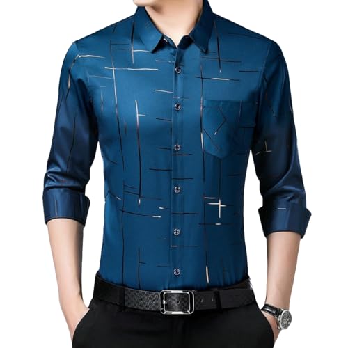 Camisa de manga larga a cuadros para hombre con botones y cuello de solapa casual
