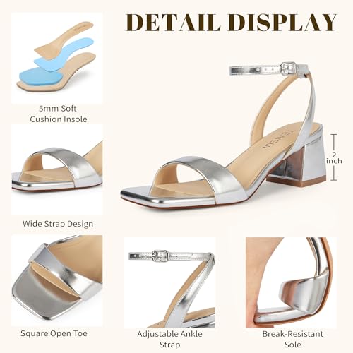 Image of TEAIEUI Block Heels for Women, Square Open Toe Heeled Sandals, Chunky Ankle Strap Shoes for Dress, Party, Prom, Low Heel 2 inch
