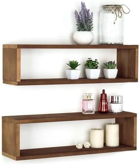 Wooden Wall Mounted Floating Shelf, 60 cm Width x 15 cm Height, Rustic Brown, Display Rack for Plants and Decor