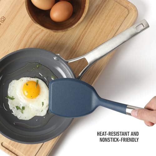 Image of Calphalon Prime Solid Turner, Cooking Spatula, Kitchen Spatula, Stainless Steel Turner with Navy Silicone Head, Heat Resistant for Nonstick Cookware, Ergonomic Handle for Easy Turning
