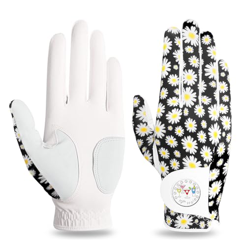 FINGER TEN Colorful Golf Gloves Women (Full-Daisy, X-Large, Right)