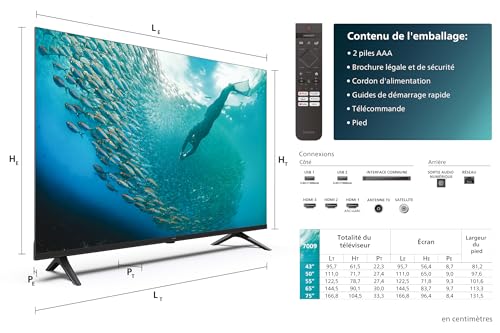 Philips 55PUS7009 Smart TV LED 4K - Écran 55 Pouces avec Plate-Forme Pixel Precise Ultra HD Titan OS et Son Dolby Atmos, Fonctionne avec Alexa et l’Assistant Vocal Google - Noir