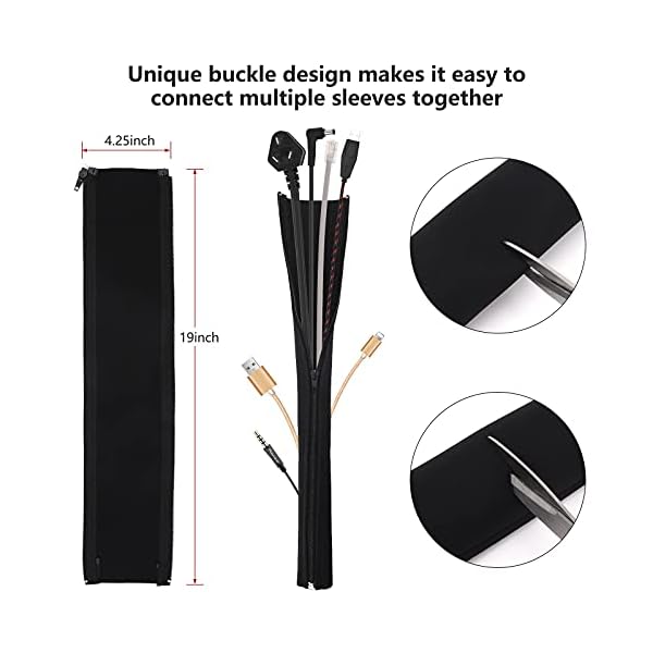 146 Stück Kabelmanagement Kit, inklusive 4 Kabelhülsen mit Reißverschluss, 30 selbstklebende Kabelbinder, 10+2 Rollen… – Bild 3