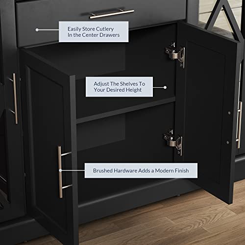 Belleze Sideboard Buffet Cabinet, 47 Inch Storage Cabinet Console Table Coffee Bar Cabinet Kitchen Cupboard Pantry Cabinet Glass Display Cabinet For Lving Room Entryway Dining Room, Black #TOP6