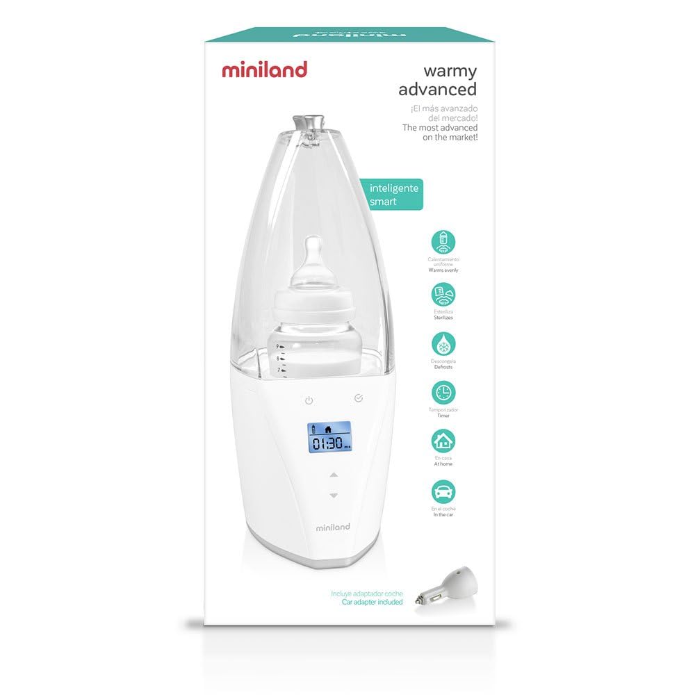 Miniland - Scaldabiberon E Sterilizzatore Digitale Intelligente, Avanzato Senza Misurazione Acqua, Riscalda In Caa E Auto, Materiali Alta Qualità, Calcolo Automatico Tempo Funzionamento