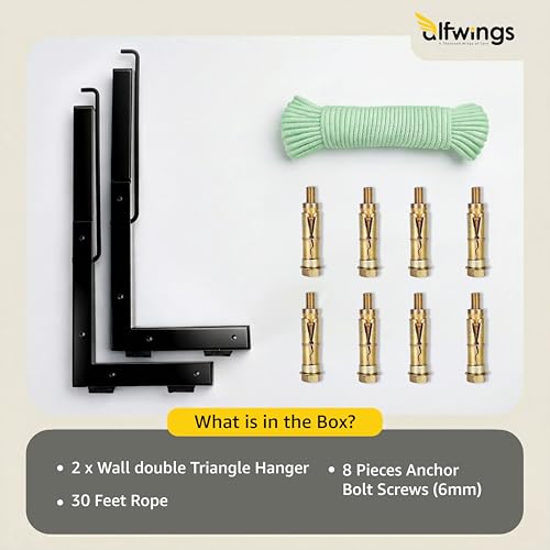 Image of Foldable Wall Mount Cloth Drying Stand | Heavy Load Capacity: Up to150 Kg | Dress Drying Hanger and Nylon Rope Metal Pipe | (Black)