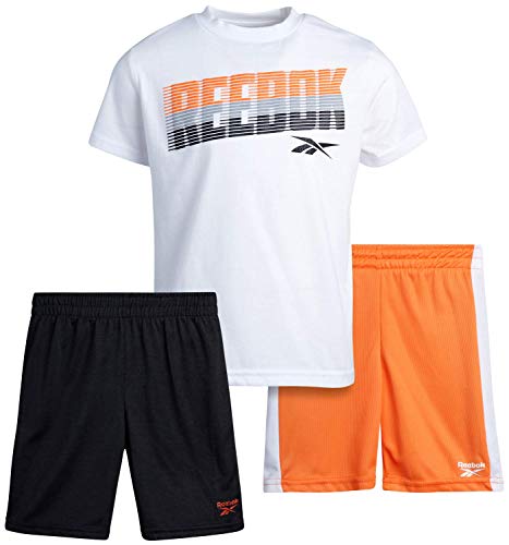 Reebok Baby Boys' Shorts Set  3 Piece Short Sleeve T-Shirt and Shorts Playwear Set (Infant/Toddler), Size 4 Toddler, White/Grey/Orange