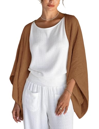Chvity Women Linen Cardigan 3/4 Sleeve Tops Fashion Loose Fit Lightweight Comfy Vacation Casual Cover Ups Coffee