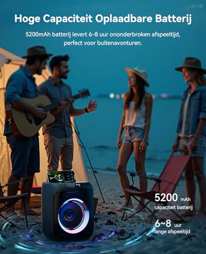 Bluetooth Karaokemachine 400W met 2 Draadloze Microfoons, LED Partyverlichting, TWS, AUX, FM, Opnamefunctie, Draagbare Luidspreker met Lange Batterijduur, Ideaal voor Feesten, Kinderen & Volwassenen - Afbeelding 6
