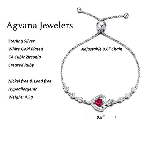Agvana July Birthstone Jewelry Ruby Bracelet For Women Sterling Silver Tennis Bracelet Rose Flower Heart Bolo Link Bracelets Fine Jewelry Anniversary Birthday Gifts For Women Girls Mom Wife Girlfriend Lady Her #TOP5