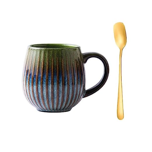 Xfeyaqlo Tazas Cerámica 550ml, Tazas Vintage para Cafe, Rayas Tazas Grandes Desayuno Adecuada para el Hogar y La Oficina (Verde Degradado)