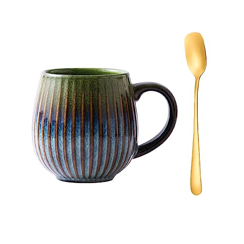 Xfeyaqlo Tazas Cerámica 550ml, Tazas Vintage para Cafe, Rayas Tazas Grandes Desayuno Adecuada para el Hogar y La Oficina (Verde Degradado)