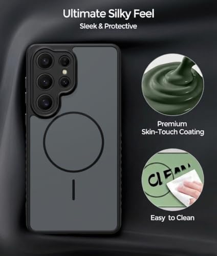 Image of VONZEE Matte Magnetic Case Compatible for Samsung Galaxy S24 Ultra Wireless Charging Shockproof Anti-Scratch TPU PC Slim Fit Full Protection Phone Cover for Samsung Galaxy S24 Ultra-Black