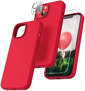 TOCOL 5 in 1 for iPhone 14 Plus Case, with 2 Pack Tempered Screen Protector + 2 Pack Camera Lens Protector, Liquid Silicone Slim Shockproof Cover [Anti-Scratch] [Drop Protection] 6.7", Space Black