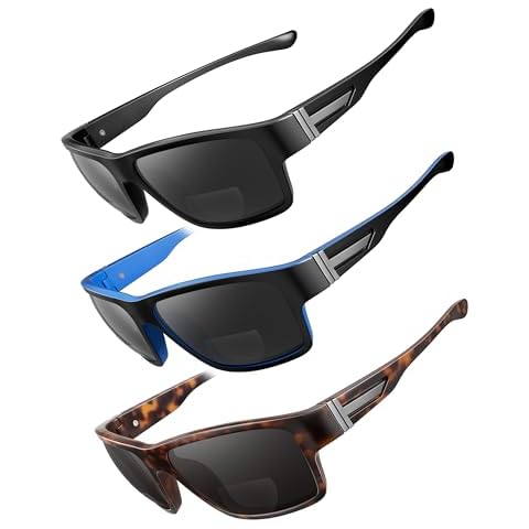 SKYOAK 3 PACK Evolved Unbreakable Bifocal Reading Sunglasses Men TR90 Frame Wrap Around Design Glasses UV 400 Protection Outdoor Sun Reader Sports/Driving (Black & Blue & Tortoise +2.5) Cover