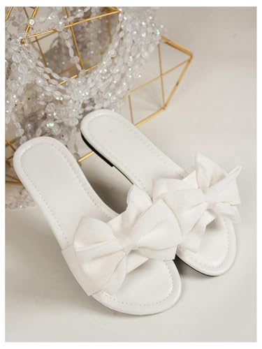 SweatyRocks Women's Open Toe Flat Sandals Bow Slip On Flat Sandals Summer Beach Slides2